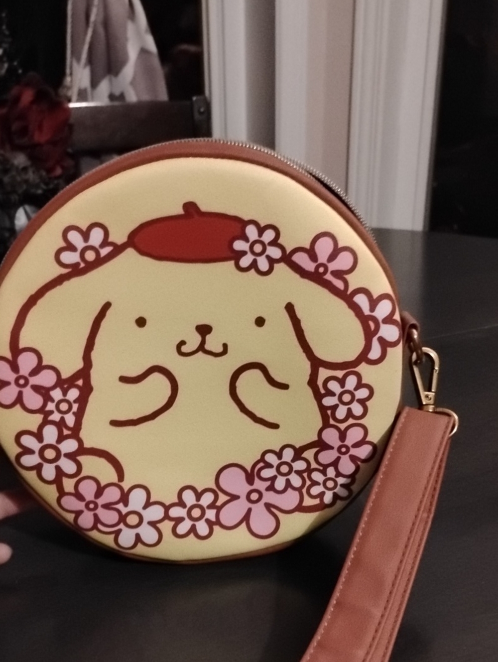 Loungefly Pompompurin Yellow Round Crossbody with Pink Floral Accents